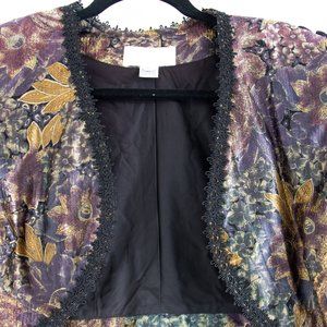 JANINE Vintage Floral Multi-Colour Crop Jacket Bolero Large